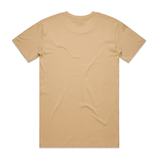 A beige Basic Tee, featuring a simple design with short sleeves and a crew neck. The back is plain with no graphics.