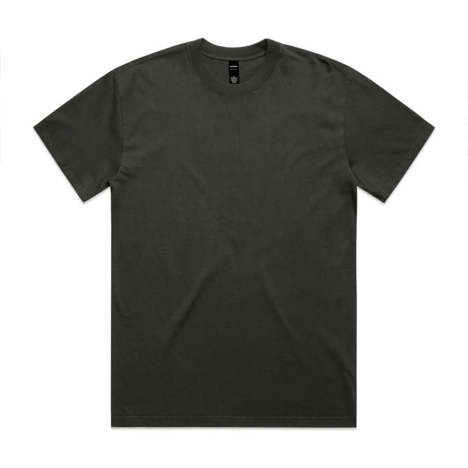 A heavy faded tee in dark grey, featuring a simple design and a logo on the label.