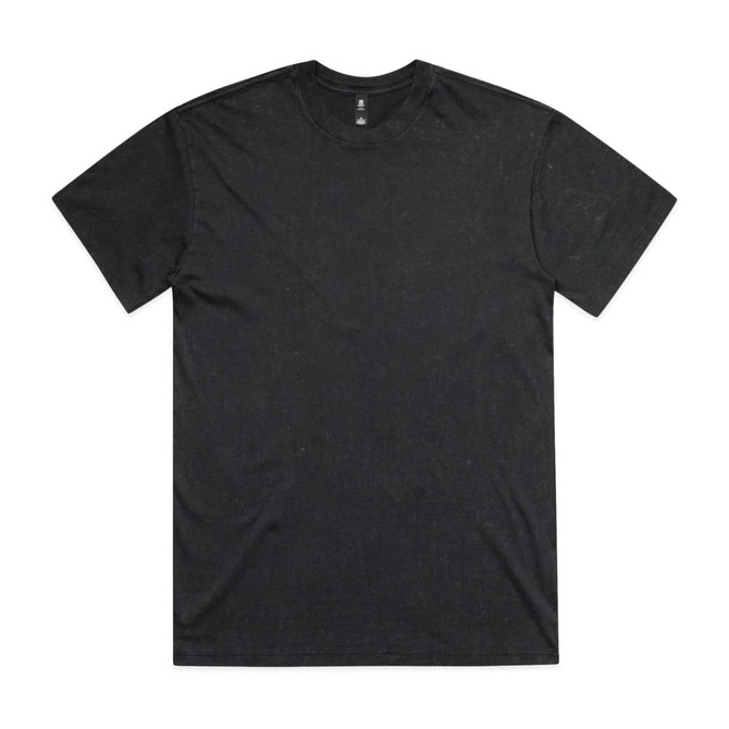 A black Stone Wash Heavy Tee featuring a simple design and a logo at the neckline.