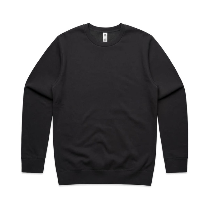A black crew jumper featuring long sleeves and a round neckline. The garment has a minimalist design with a logo.