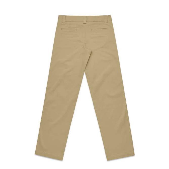 Regular pants in a light khaki colour, featuring a straight-leg design and back pockets. The image showcases the rear view.