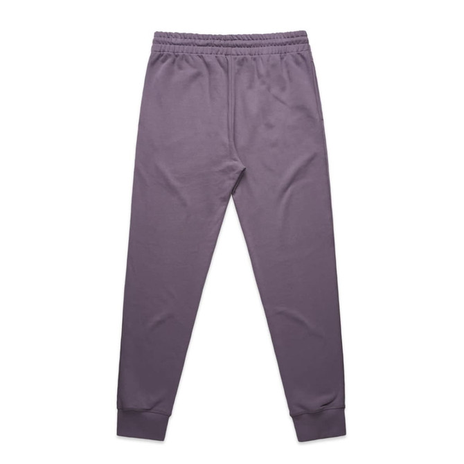 Premium track pants in a soft purple colour with an elastic waistband and cuffs at the ankles. Features a logo.