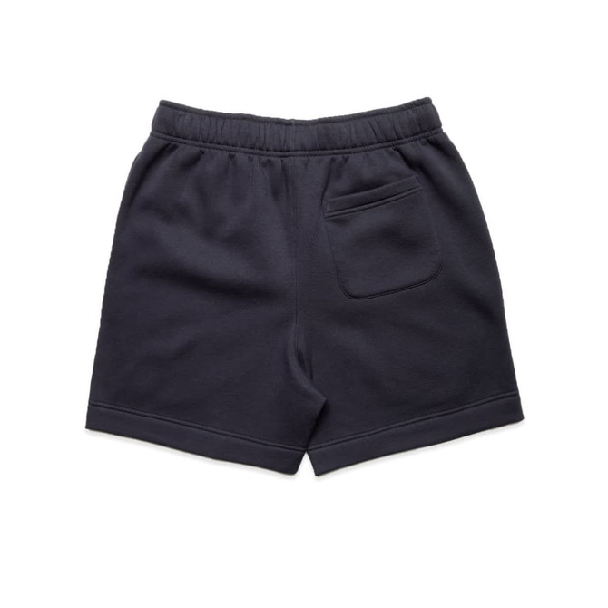 Relax Track Shorts in navy, featuring an elastic waistband and a back pocket. The shorts have a soft, casual design.