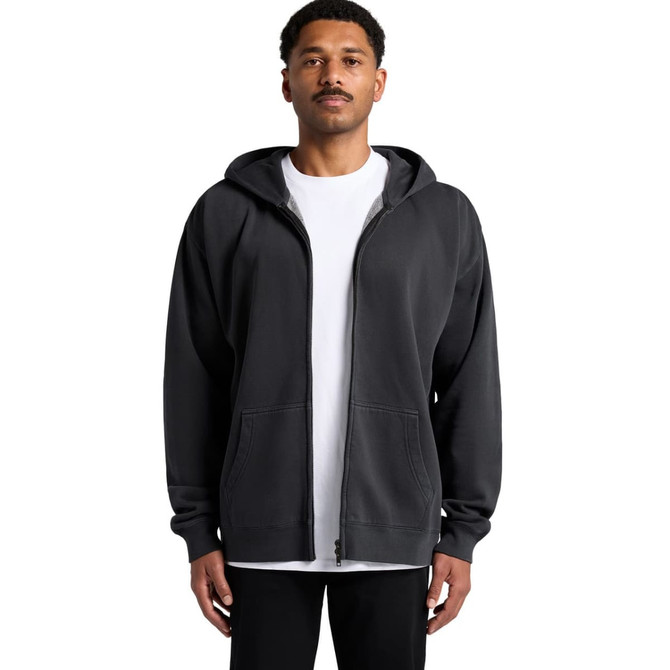 A casual black zip-up hoodie with a hood, featuring a relaxed fit and front pockets.