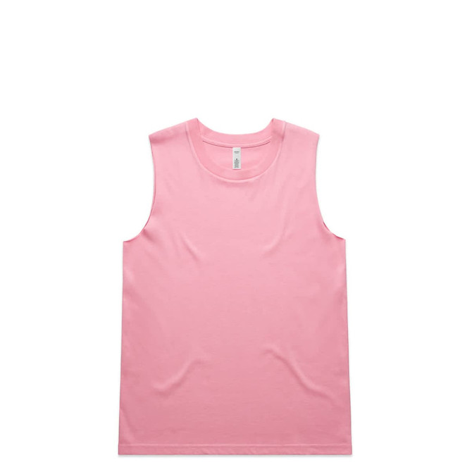 A pink singlet tank top featuring a simple design and a logo. Suitable for casual or athletic wear.