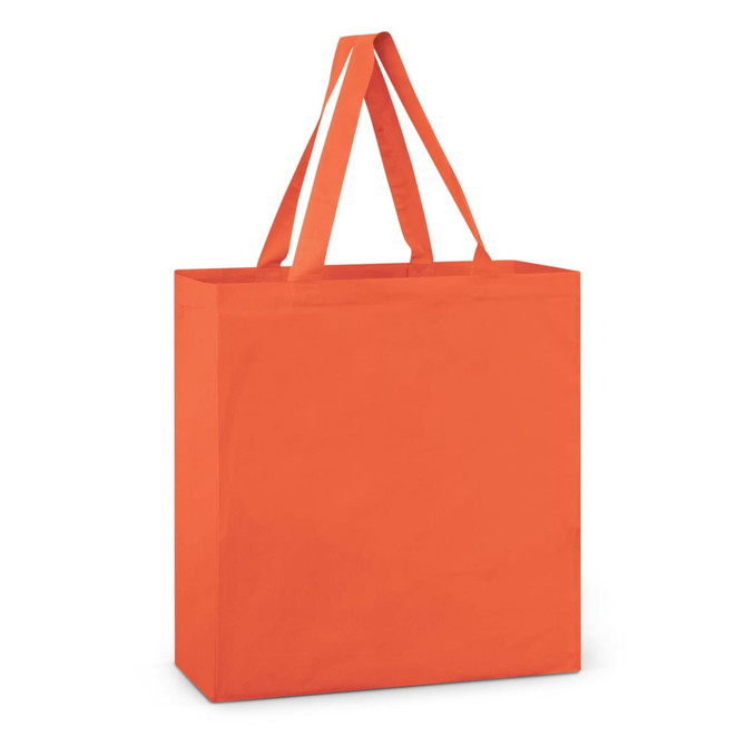An orange cotton tote bag with two sturdy handles and a simple, unembellished design.