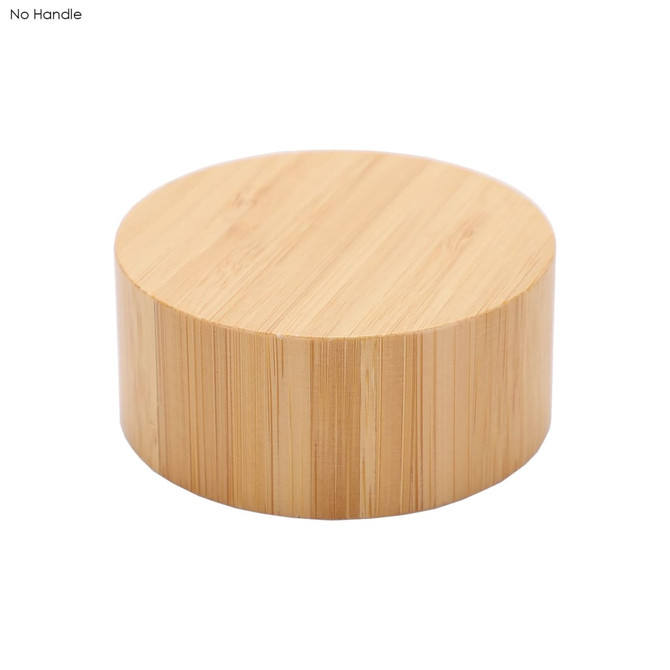 A bamboo drink bottle with a round, smooth surface and natural wood finish, featuring no handle and a logo.