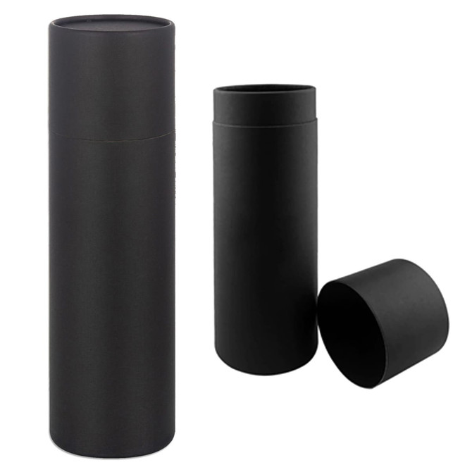 A drink bottle gift tube in a sleek, matte black finish, featuring a removable lid and a minimalist design.