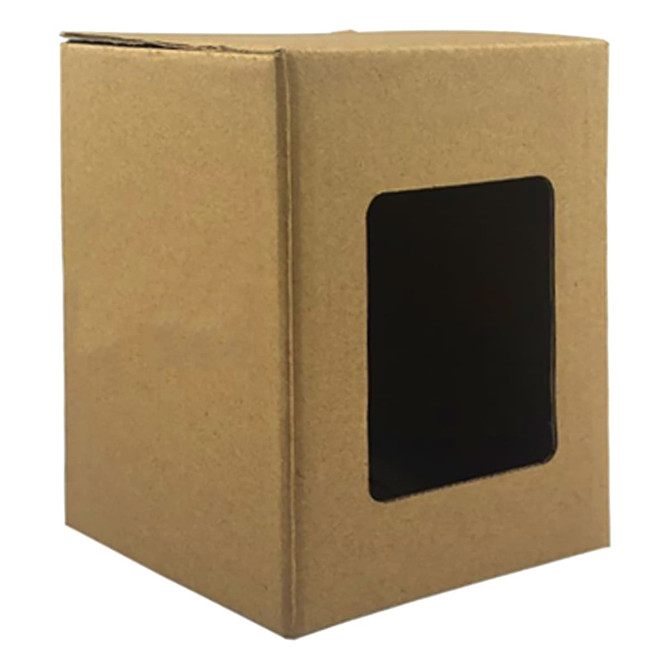 A large brown cardboard gift box with a transparent window, designed for packaging cups.