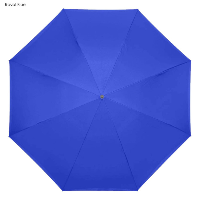 A royal blue inverted umbrella with an octagonal design, featuring a central button and no visible logos.