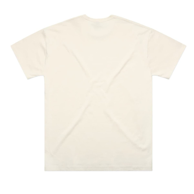 A plain cream oversized t-shirt displayed from the back, featuring a subtle logo.