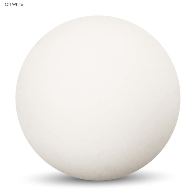 An off-white high bounce ball featuring a smooth surface and a logo. Ideal for fun and games.
