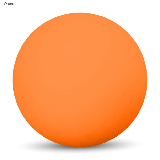 A bright orange high bounce ball with a smooth surface and a rounded shape. It features a logo.