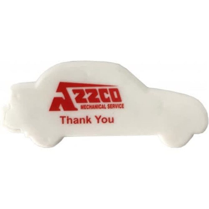 A car-shaped mint card in white, featuring a logo and the words "Thank You" in red.