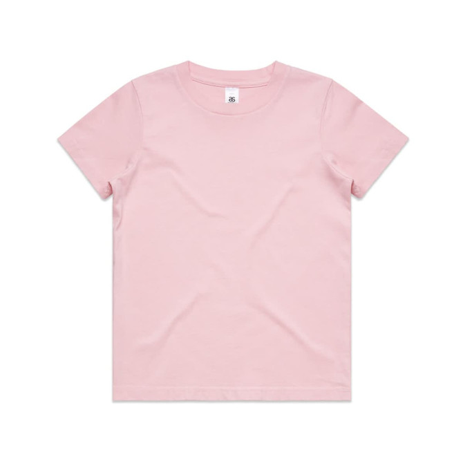 A pink Kids Staple Tee with a standard crew neckline and short sleeves. It features a logo on the label.
