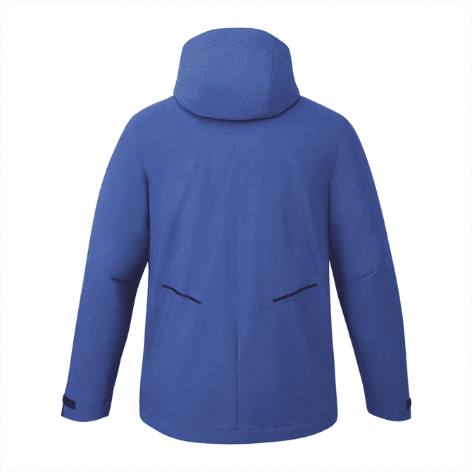 A men's Zermatt 3-In-1 jacket in blue, featuring a hood and pockets, with a branded logo.