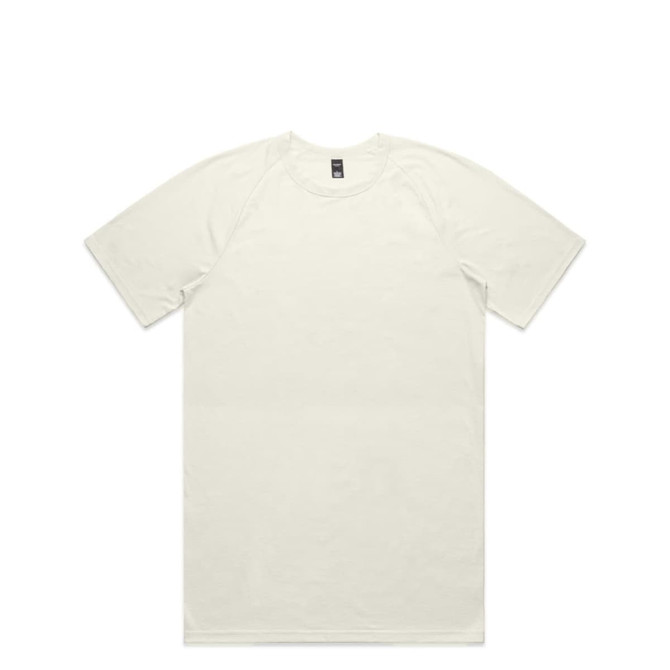A light cream-coloured active blend t-shirt with a crew neckline and short sleeves, featuring a logo.