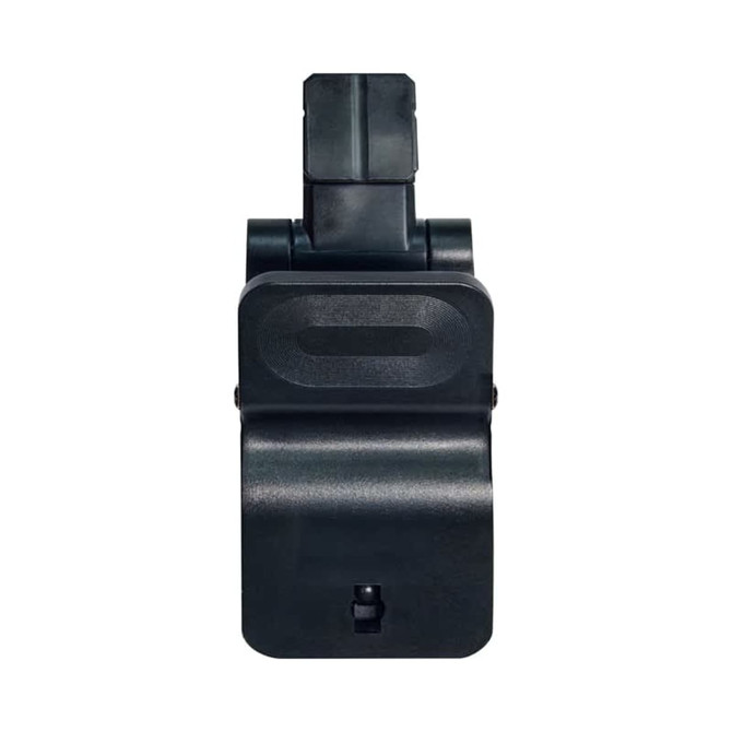 A black magnetic LED selfie light with a compact design and adjustable mount attachment.