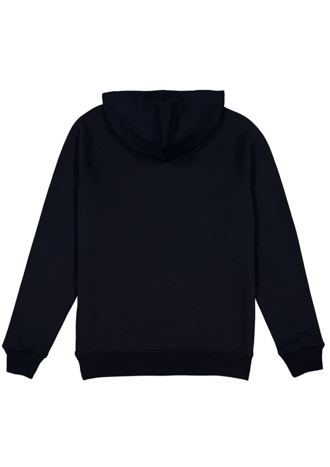 A navy blue men's hoodie featuring a hood and long sleeves, with a plain back design.