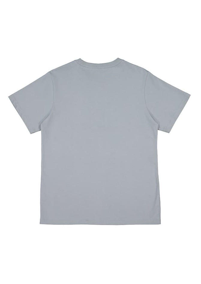 A grey women's everyday short sleeve tee with a simple design and a branded logo on the back.