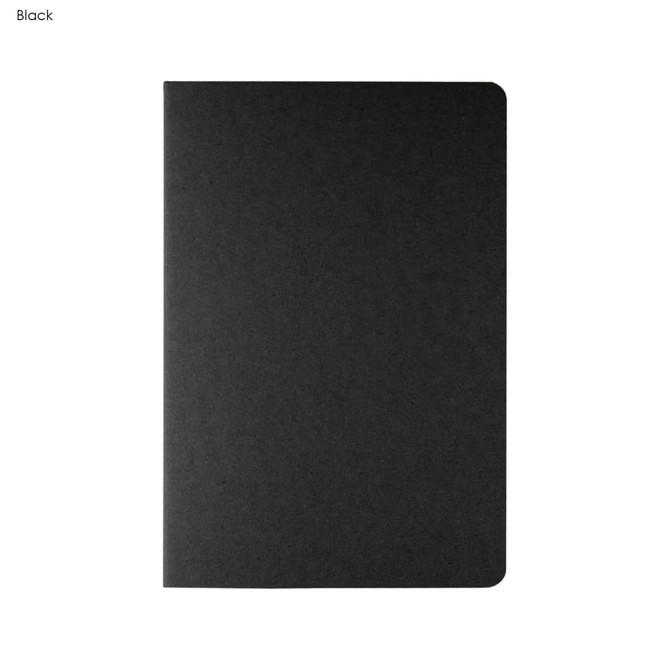 A black Eterna Notebook with a smooth cover and rounded edges, featuring a subtle branding logo.