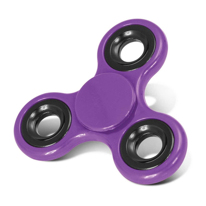 A fidget spinner in vibrant purple with black bearings.