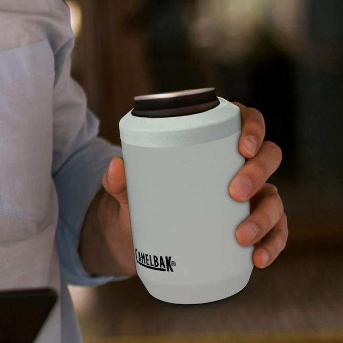 A drink bottle in a light blue colour, featuring a lid and a visible brand logo.