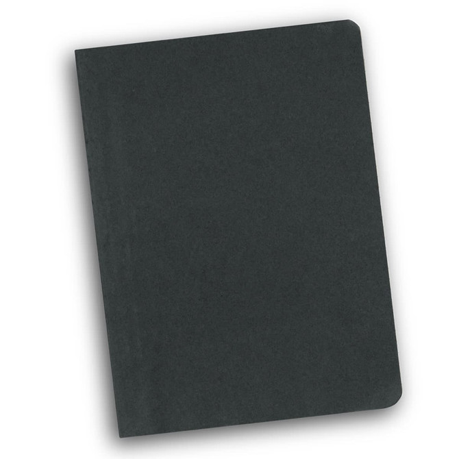 A dark green recycled cotton soft cover notebook with rounded corners and a simple, clean design.