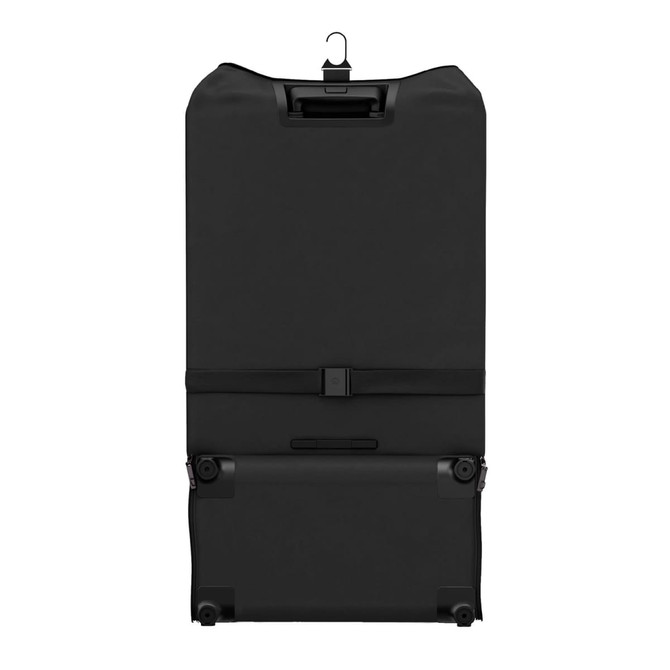 A black Rollink Futo Medium Suitcase 26" featuring wheels and a hanging hook, with a secure strap.