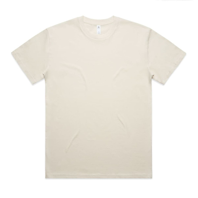An oversized tee in a light beige colour, featuring a round neck and short sleeves. It has a logo tag inside.
