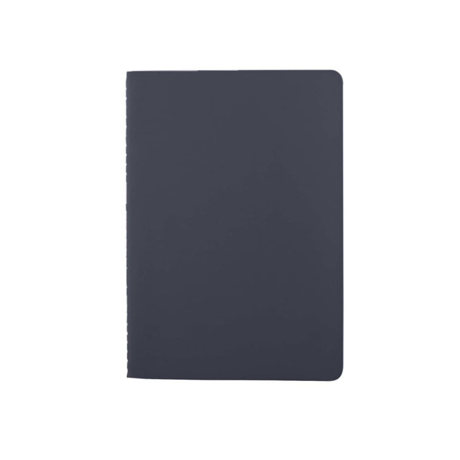 A dark grey washable paper notebook with a smooth cover and rounded edges, featuring a logo on the front.