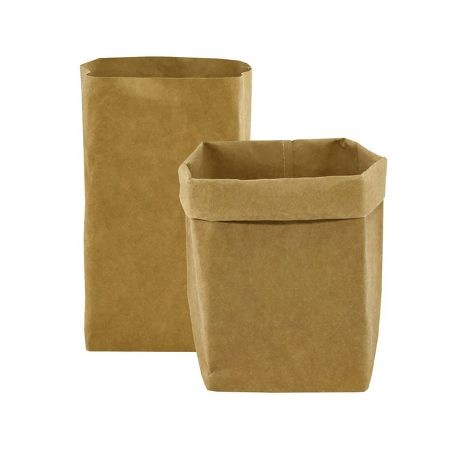 A large kraft paper storage bag in a brown colour, featuring a simple design with a foldable top.