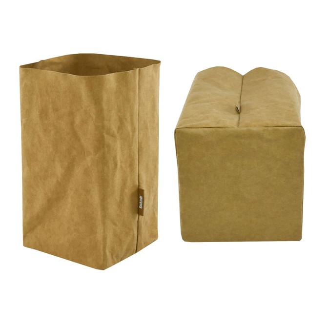 A large kraft paper storage bag in a brown hue, featuring a simple design and one side logo.