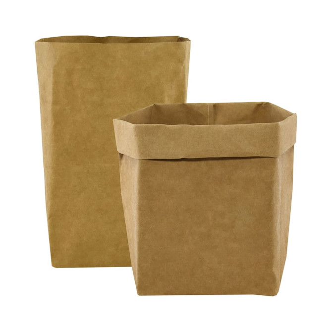 A pair of extra large kraft paper storage bags in a light brown colour, featuring a fold-over top.