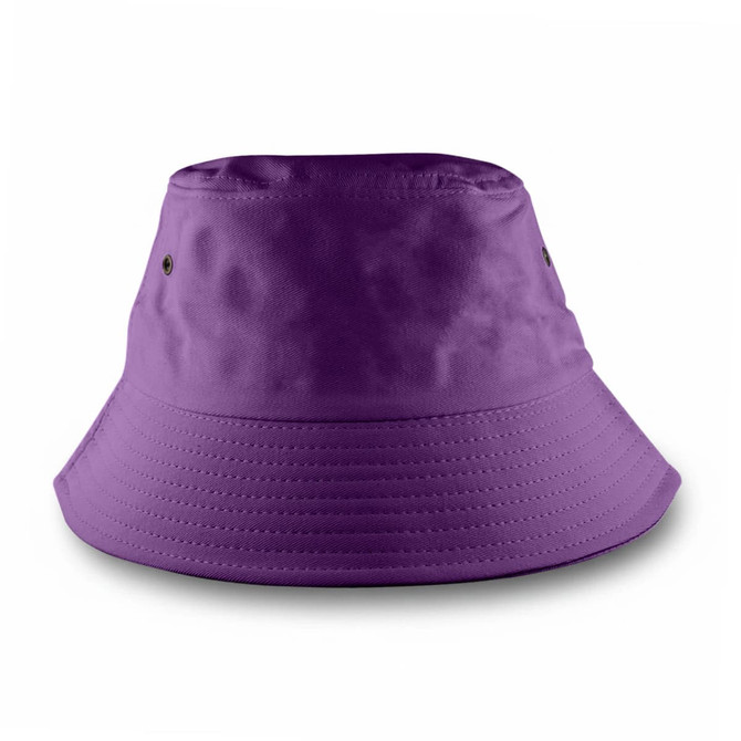 A purple bucket hat featuring a wide brim and ventilation eyelets, suitable for casual outings.