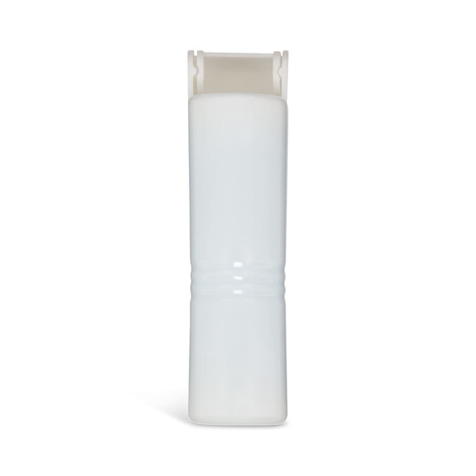 A white mini lint roller with a transparent casing and a compact design, featuring a top cover for protection.