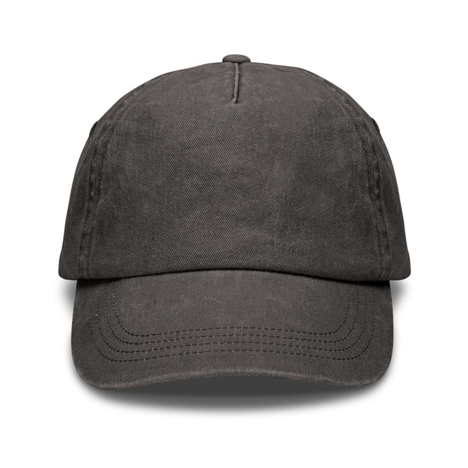 A vintage washed cap in dark grey with a curved brim and a logo on the front.