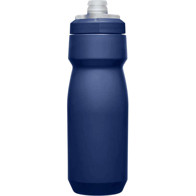 A drink bottle in navy blue with a screw-top lid and a logo on the side.