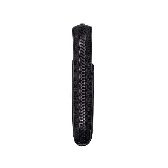 A black Thread Zipper Wallet with a textured surface and a prominent zipper along the side.