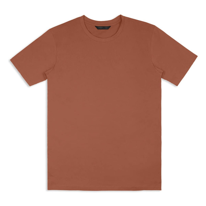 A unisex TRENDSWEAR Element T-Shirt in a warm terracotta colour, featuring a minimal design and a logo.