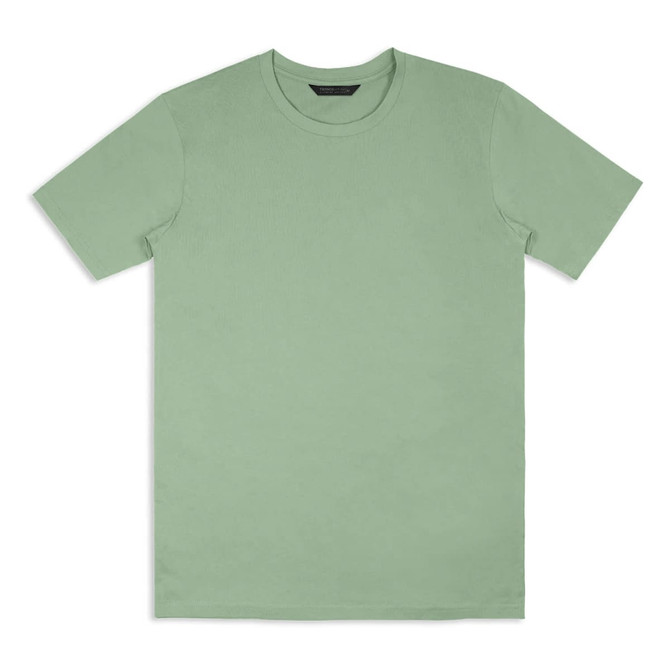 A light green unisex T-shirt with short sleeves and a round neckline, featuring a logo.