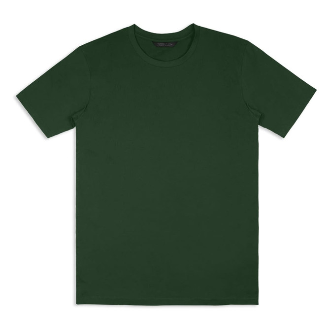 A green unisex T-shirt with a simple design and a round neckline, featuring a logo.
