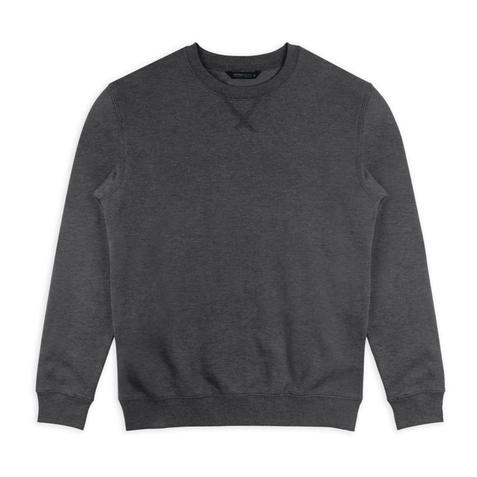 A classic unisex sweatshirt in a charcoal grey colour, featuring a simple design and ribbed cuffs.
