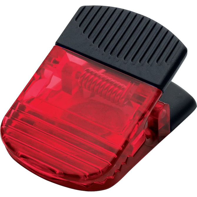 A red and black jumbo magnetic memo holder or clip with a textured grip on top.