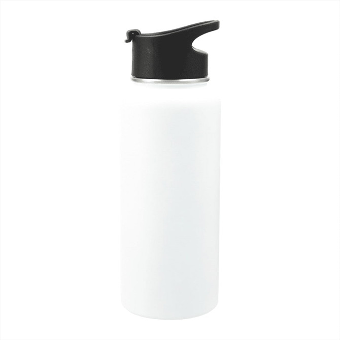 A drink bottle featuring a sleek white design with a black lid, part of a 3-in-1 copper vacuum kit, 950ml.