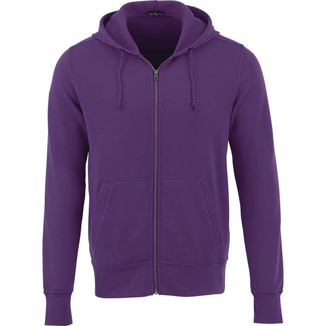 A purple fleece zip hoodie for men with a front zipper and pockets, featuring a hood.