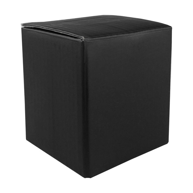 A black box with a flat top and open flap, designed for packaging or storage purposes.
