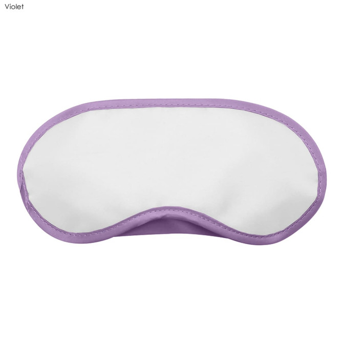 A sleep eye mask in violet and white, featuring a smooth surface and a contoured shape.