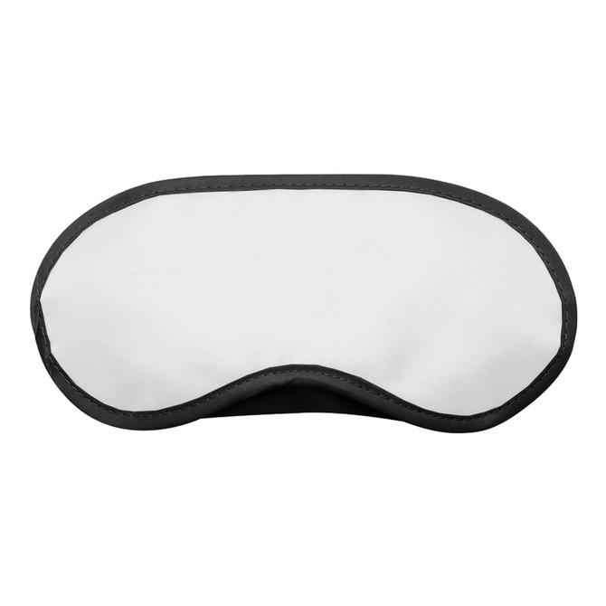 A white eye mask with black trim, featuring a smooth, contoured design for sleep and relaxation.