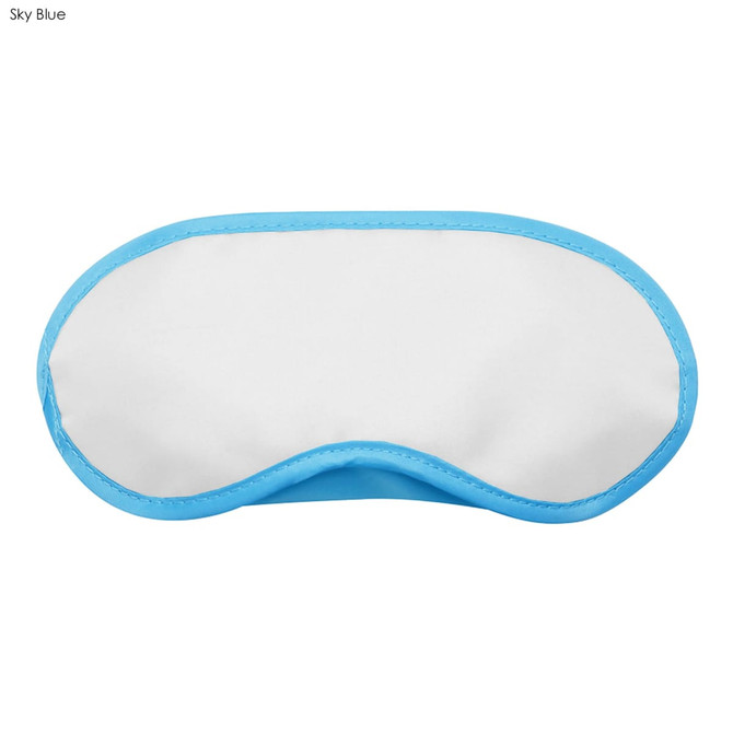 A sky blue sleep mask with a white centre and contrasting blue trim, featuring an unspecified logo.